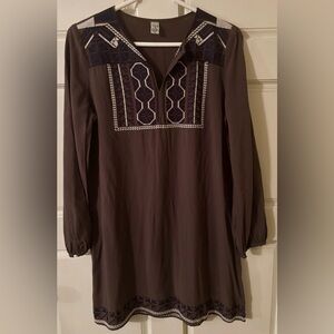 Tea n Cup Brown Tunic with Navy Embroidery